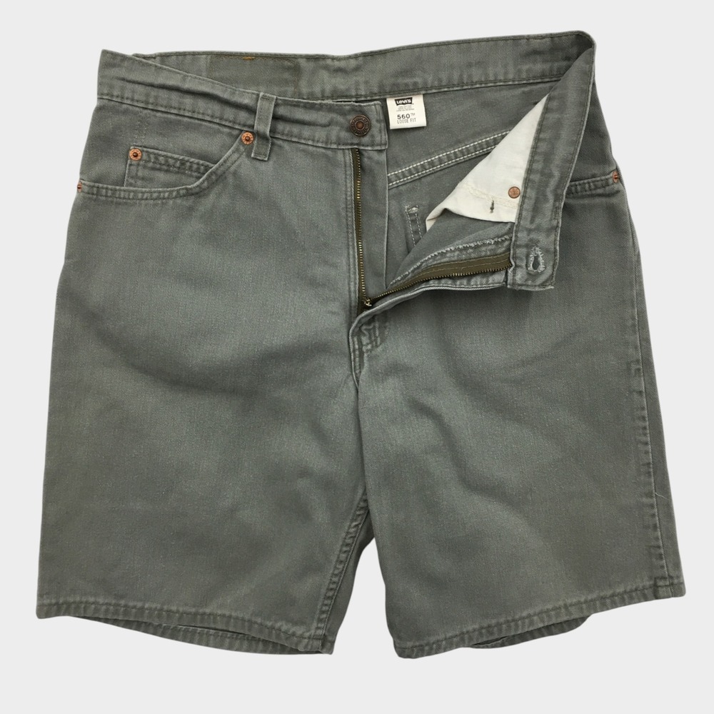 VINTAGE 90s Levis 560 Loose Fit Denim Shorts Mens 31 Green Made In USA White Tab